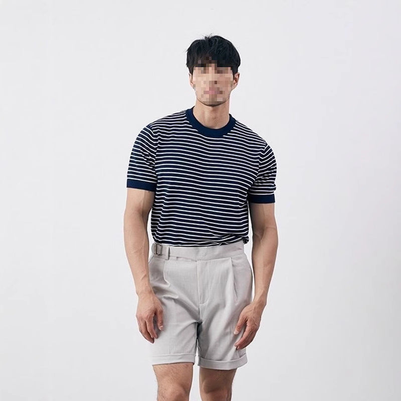 Men's High-grade Casual Striped Round Neck Knitted T-shirt - D&A