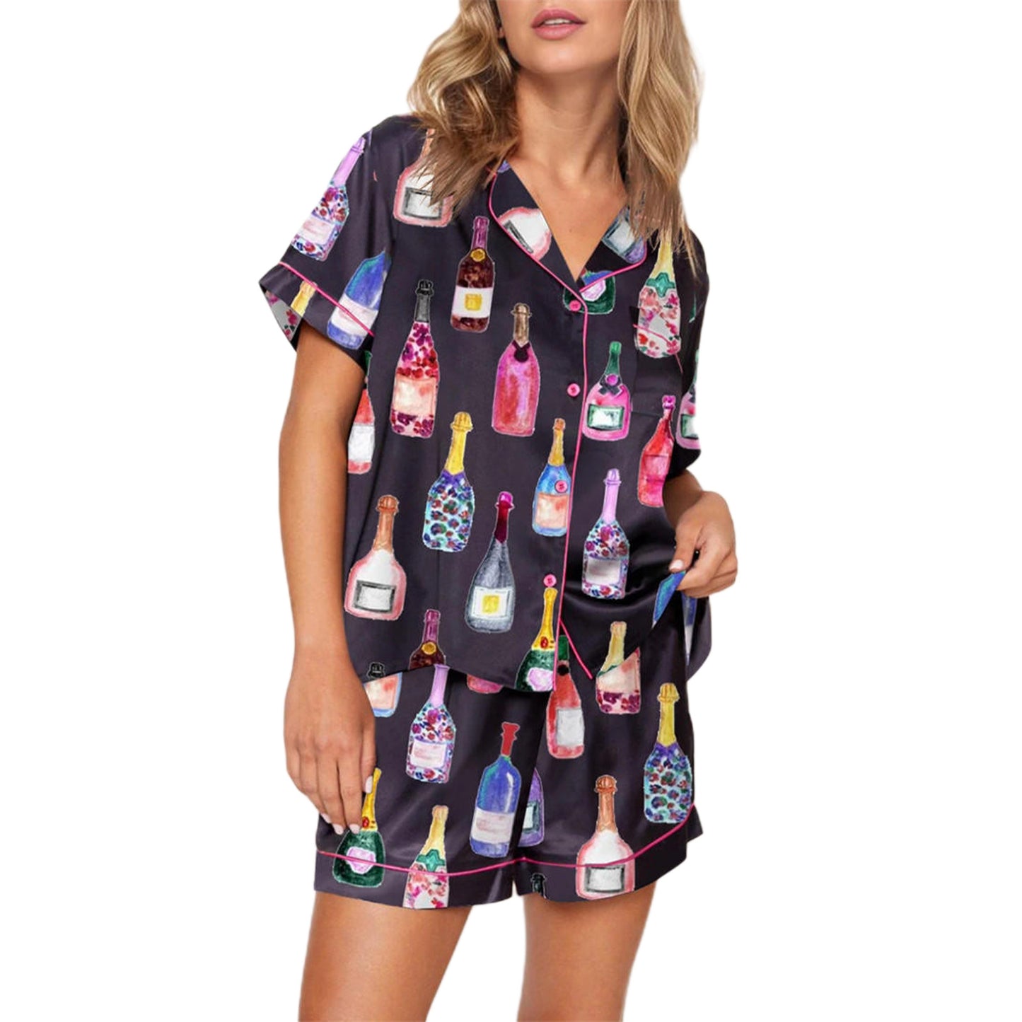 Polyester Bowknot Home Pajamas Suit Black - D&A