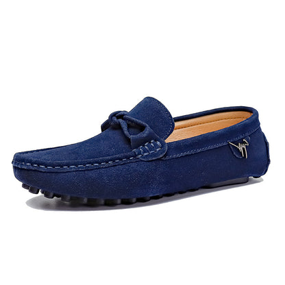 Low-top Slip-on Suede Leather Flat Bottom Oversized Shoes Blue - D&A
