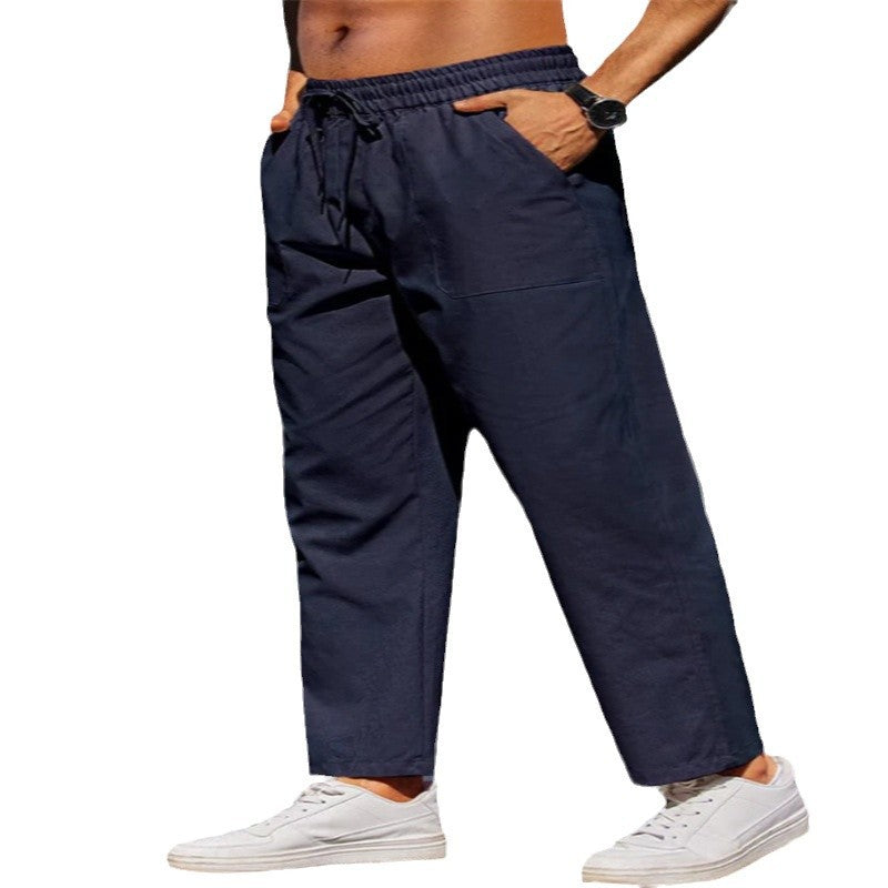 Men's Linen Solid Color Casual Elastic Waist Outdoor Daily Breathable Tube Pants - D&A