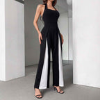 Black And White Color Matching Straight Halter Jumpsuit