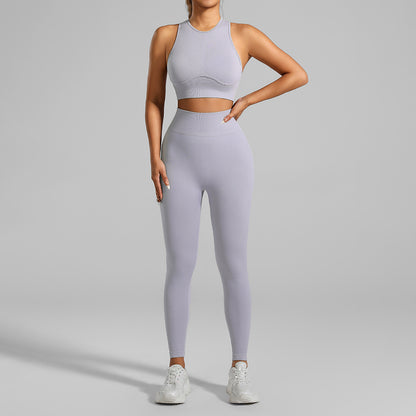 High-strength Running Tight Seamless Yoga Clothes Suit Gray - D&A