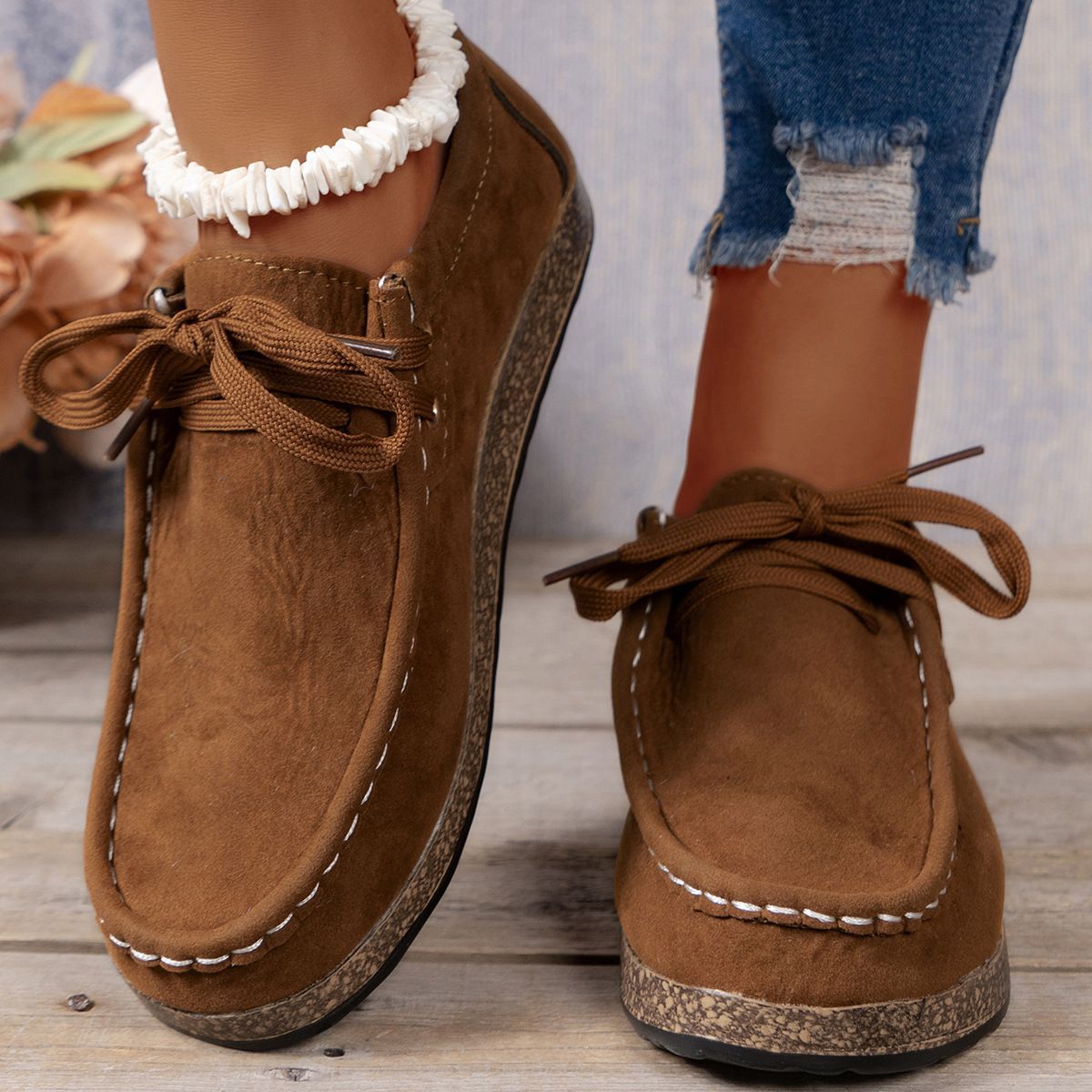 Plus Size Women's Shoes Flat Elastic Band Slip-on Casual Shoes - D&A