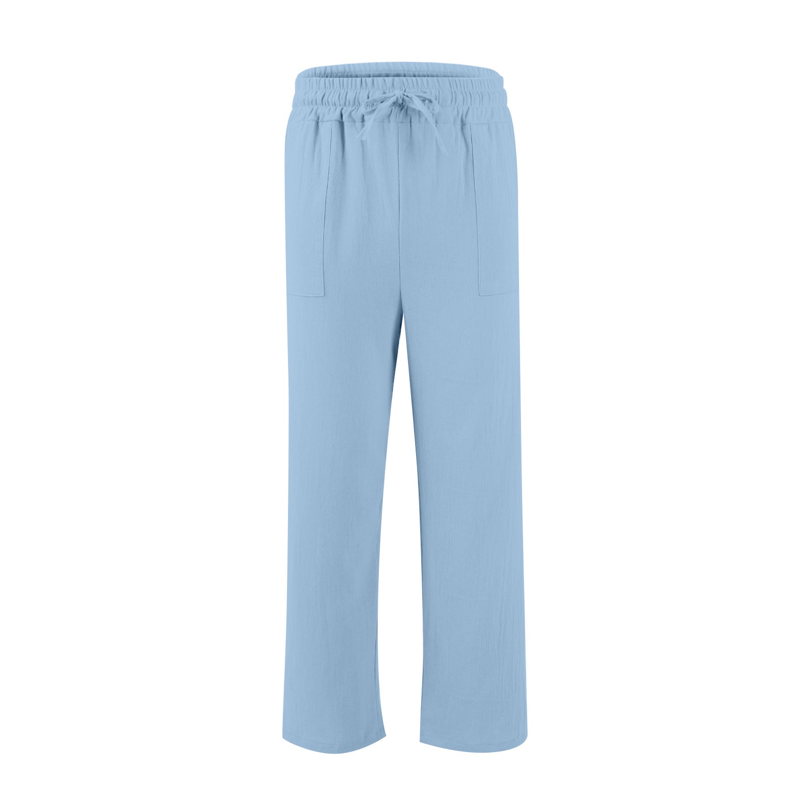 Men's Cotton And Linen Beach Trousers Drawstring Elastic Waist Straight Comfortable Breathable Light Blue - D&A