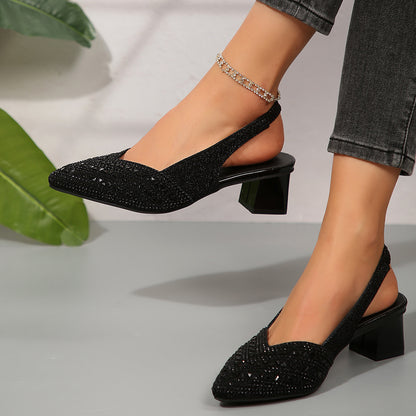 Women's Plus Size Rhinestone Pointed Toe Low Heel Shoes - D&A