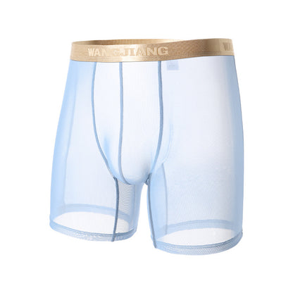 Summer Ice Silk Men's Underwear Boxers Semi-permeable Low Waist Breathable Light Blue - D&A