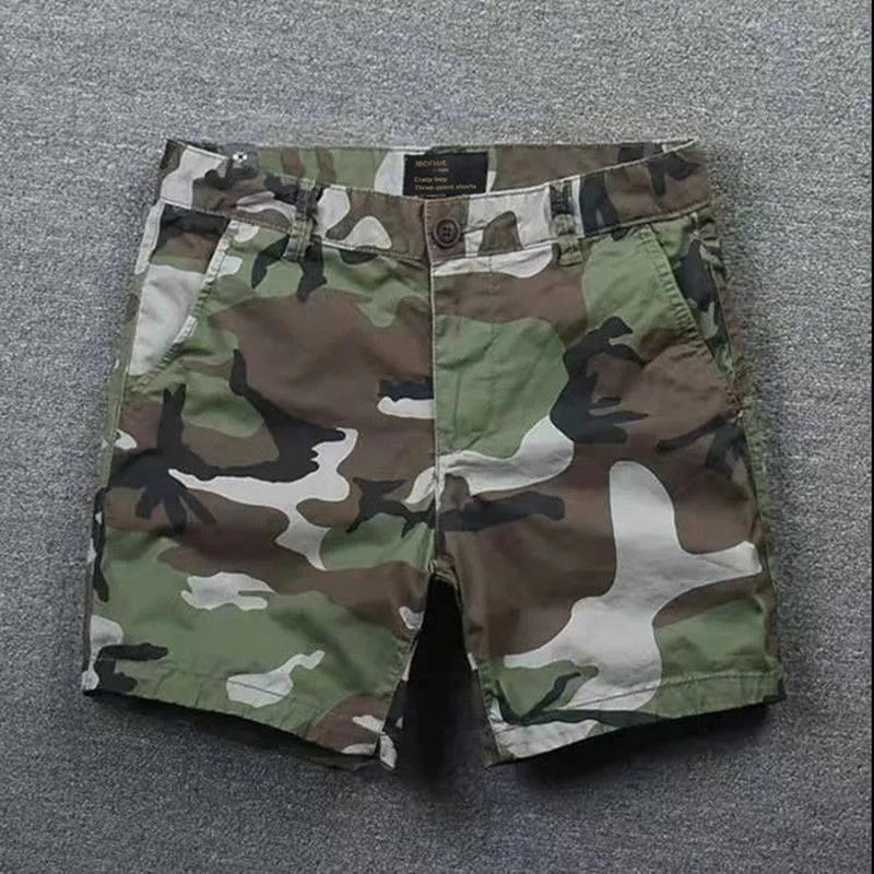Men's Trendy Cotton Loose Shorts All-matching Outer Wear Camouflage Green - D&A