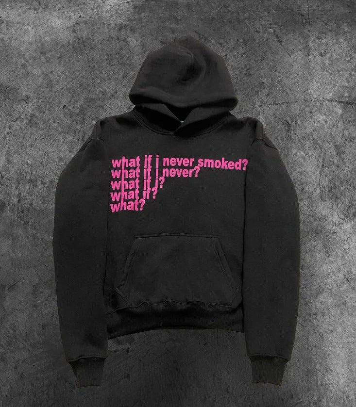 Letter Print High Street Heavy Hooded Sweater Black - D&A
