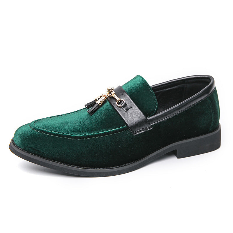 Loafers Solid Color Fringed Leather Shoes Green - D&A