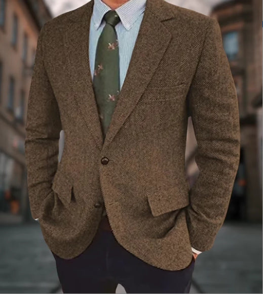 Men's Business Casual Herringbone Suit Jacket Brown - D&A