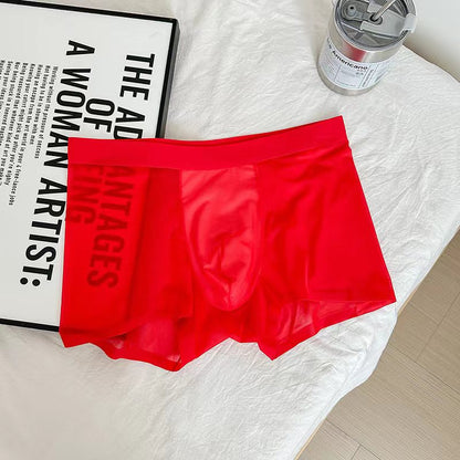 Ultra-thin Nude Color Feel Cool Honeycomb Crotch Antibacterial Seamless Men's Boxers Bright Red - D&A