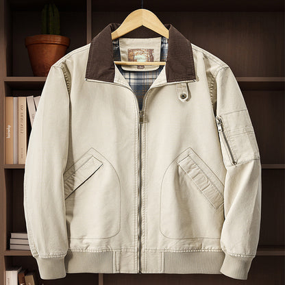 Jacket Baseball Uniform Plus Size New Washed Cotton Flight Jacket Beige - D&A