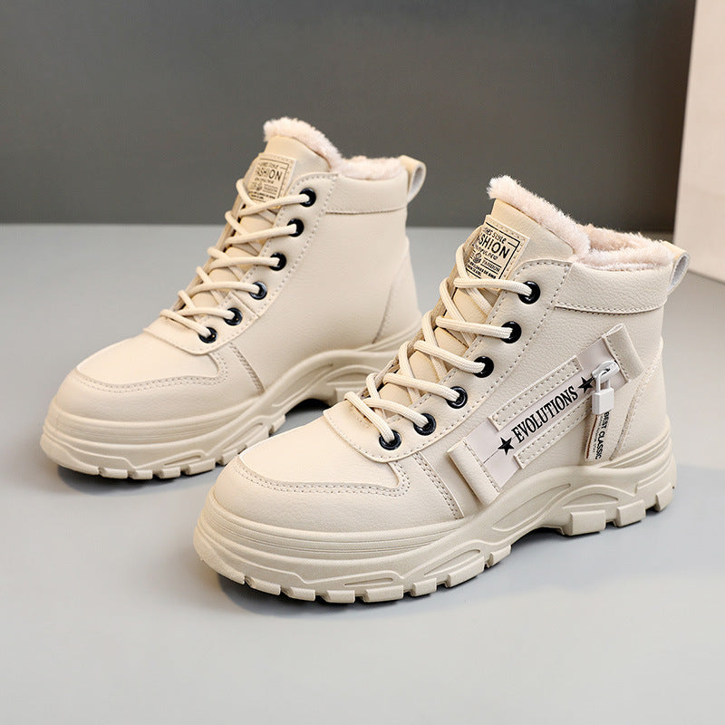 Korean Style Student All-matching Warm High-top Martin Boots Khaki - D&A