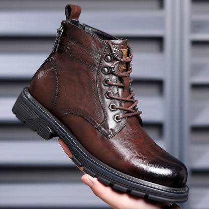 British Style All-matching Work Clothes Ankle Boots Fashion Haulage Motor Leather Boots Brown Thin Shoes - D&A