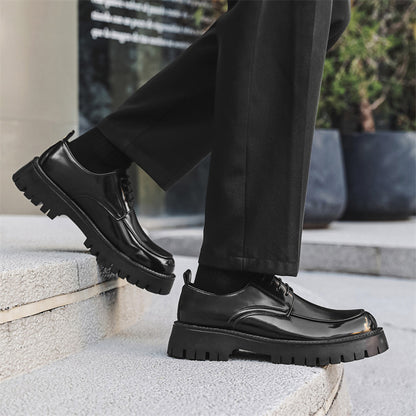 Platform Height Increasing Casual Leather Shoes - D&A