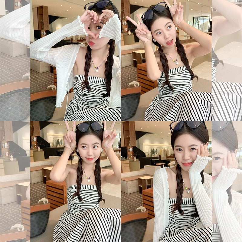 Tube Top Contrast Color Striped Shirt Dress Women's Summer - D&A
