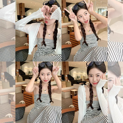 Tube Top Contrast Color Striped Shirt Dress Women's Summer - D&A