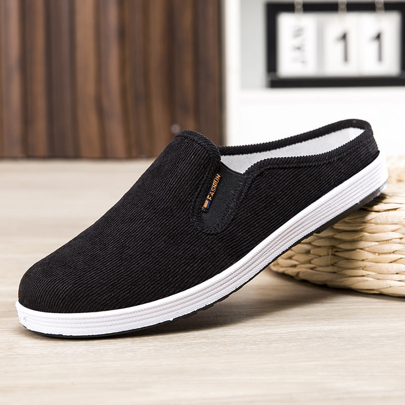 Casual Breathable All-match Sneakers Slip-on Heel-free Half Support Non-slip Men's Shoes Black - D&A