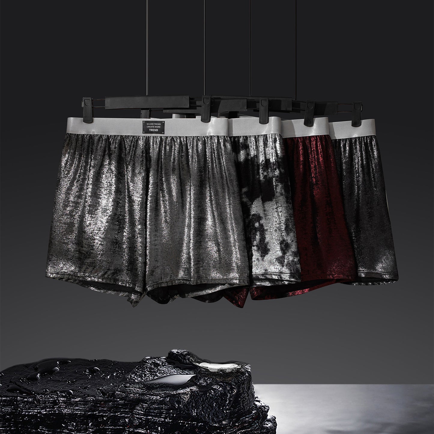 Galaxy Reflective Bright Silver Casual Woven Loose Underwear - D&A
