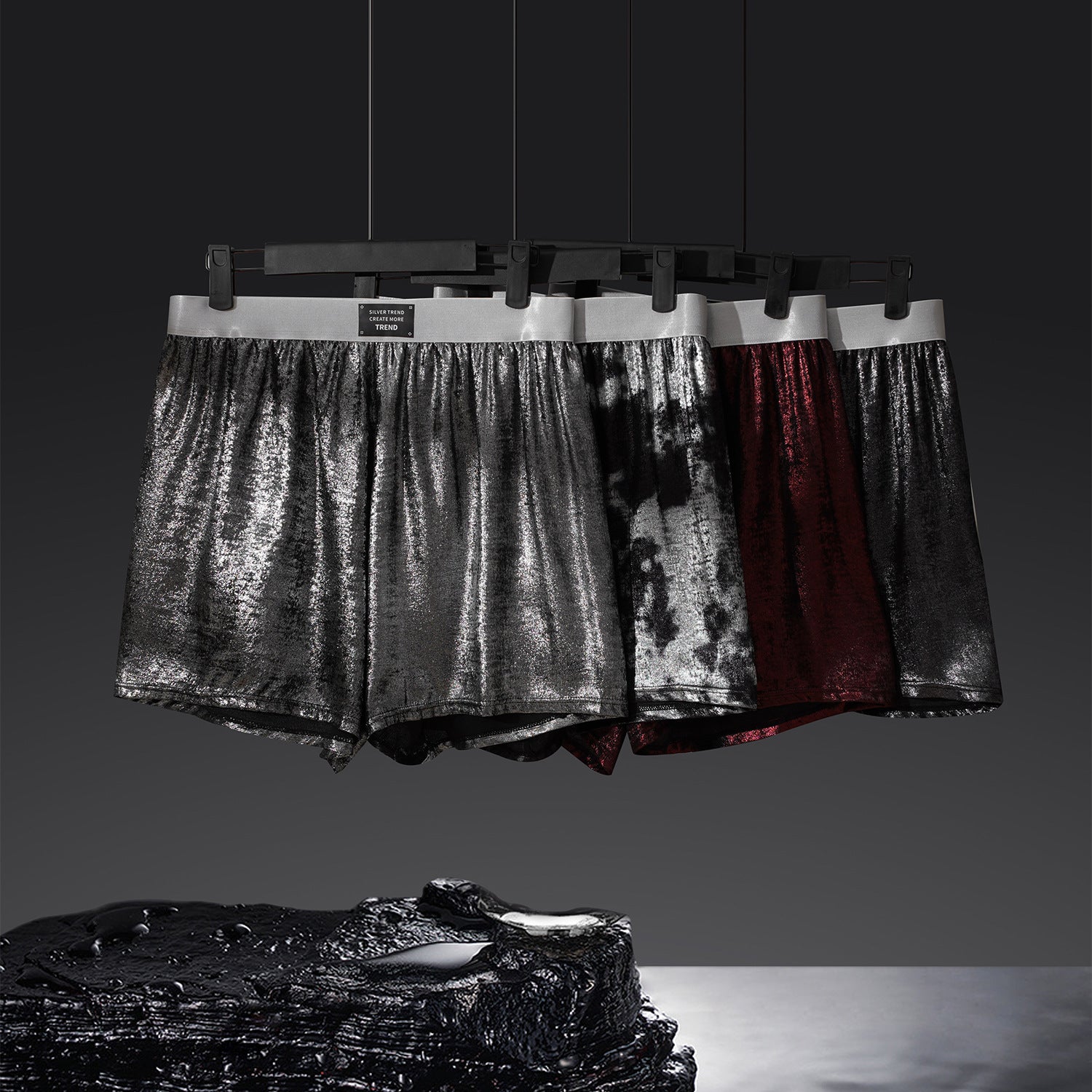 Galaxy Reflective Bright Silver Casual Woven Loose Underwear - D&A
