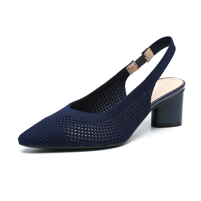 Hollow-out Knitted Closed Toe Back Empty Strap Sandals Pointed Toe Blue - D&A