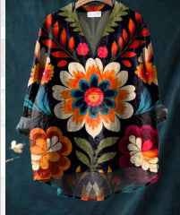 Fashion Digital Printing Large Wide V-neck Top