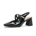 Women's French Square Toe Mary Jane Shoes Black - D&A