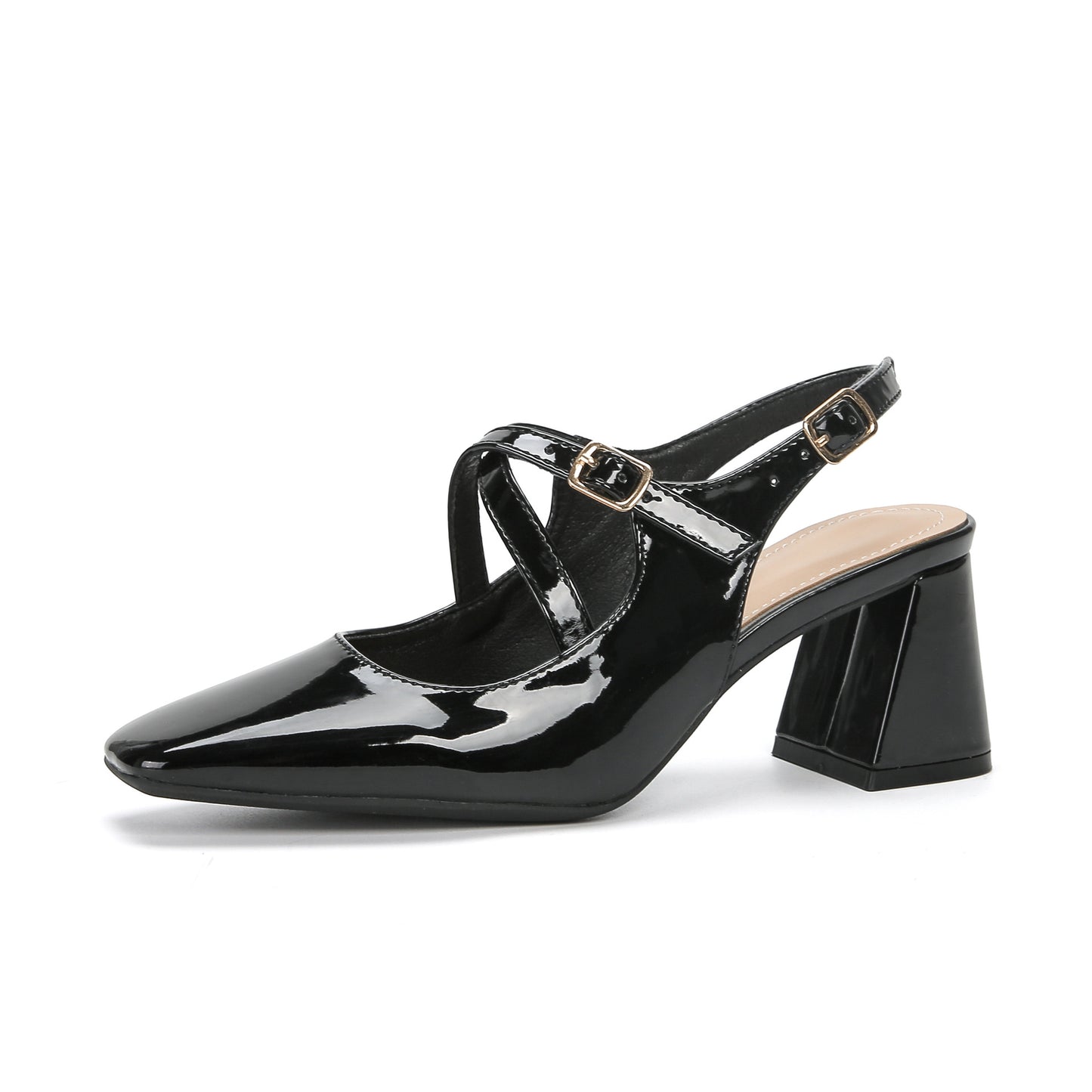 Women's French Square Toe Mary Jane Shoes Black - D&A
