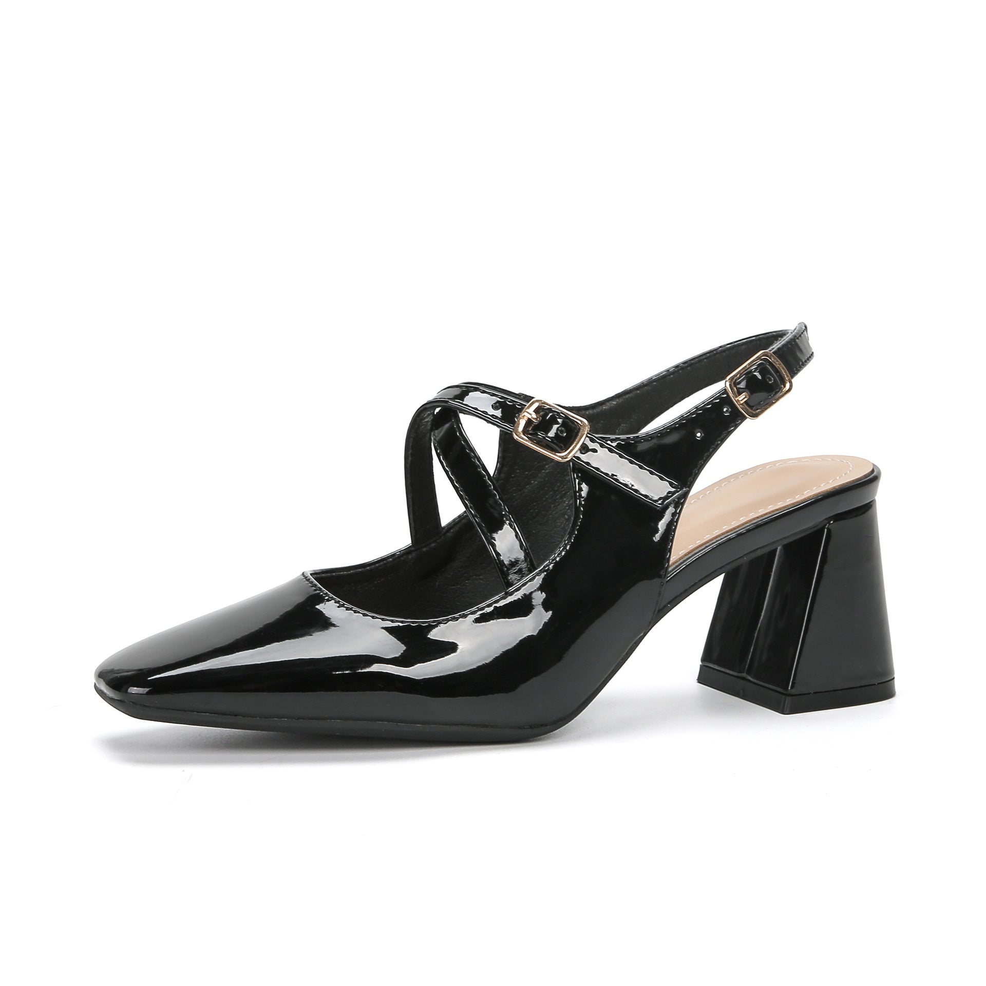 Women's French Square Toe Mary Jane Shoes Black - D&A