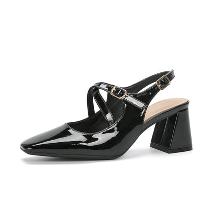 Women's French Square Toe Mary Jane Shoes Black - D&A