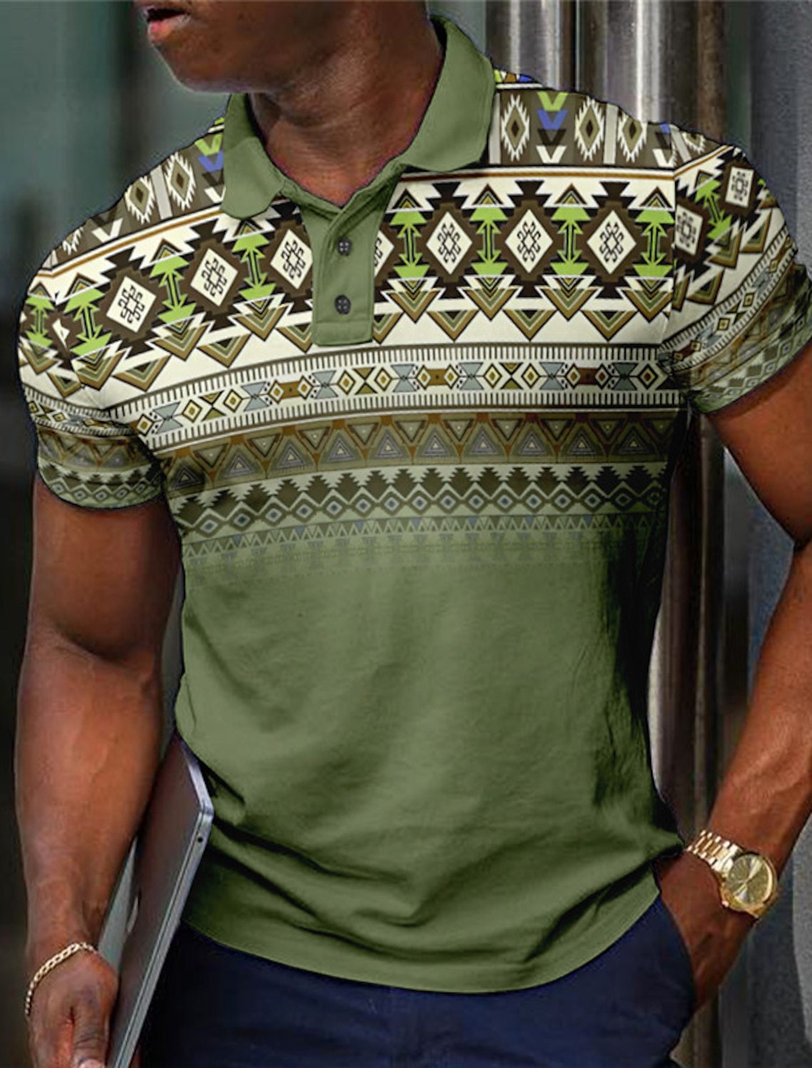 Pattern Button Short Sleeved Polo Shirt PLZHB202514177 - D&A
