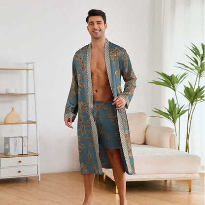 Printing Men's Robes Long Sleeve Shorts Suit - D&A