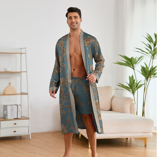 Printing Men's Robes Long Sleeve Shorts Suit - D&A
