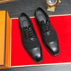Men's Thick-soled Raised Round Toe Lace-up Business Leather Shoes - D&A