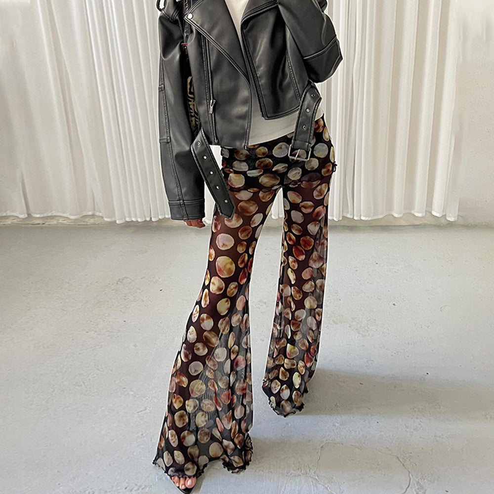 Leopard Print Mesh Floral Print Trousers - D&A