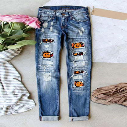 Women's Jeans Ripped Print Patch - D&A