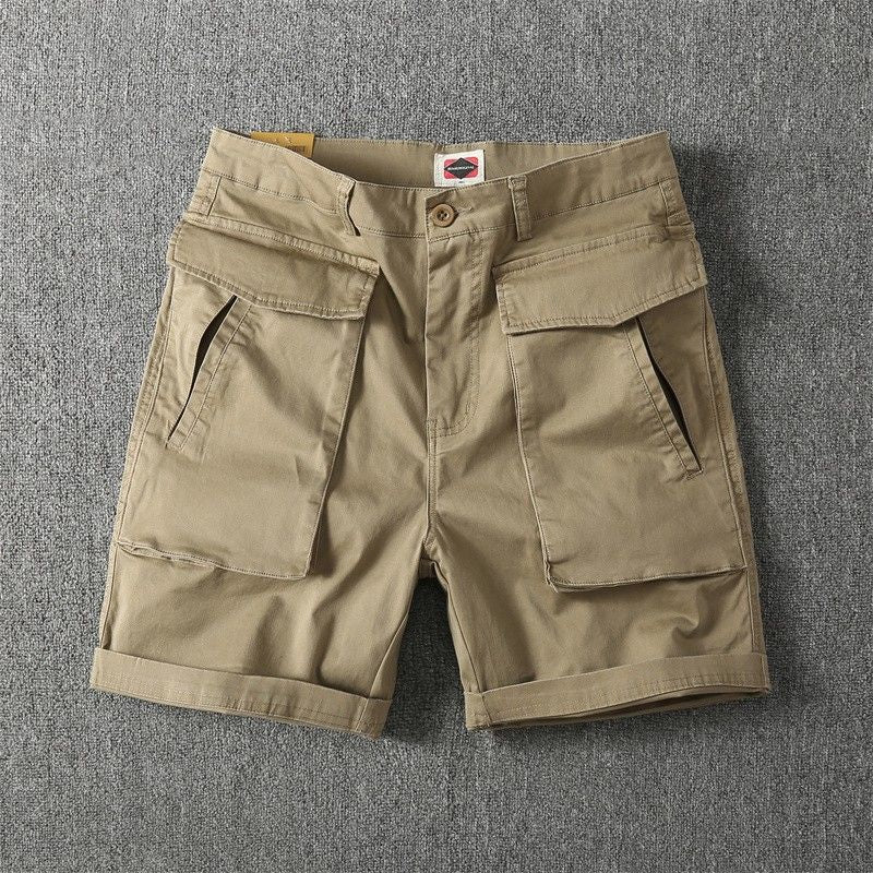 Men's Summer American-style Multi-pocket Stretch Cargo Shorts Khaki 8816 - D&A