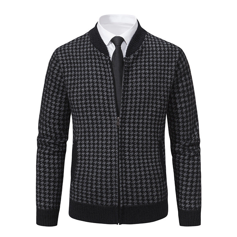 Men's Sweater Coat Cardigan Long Sleeve Knitted Thickened Warm Black - D&A