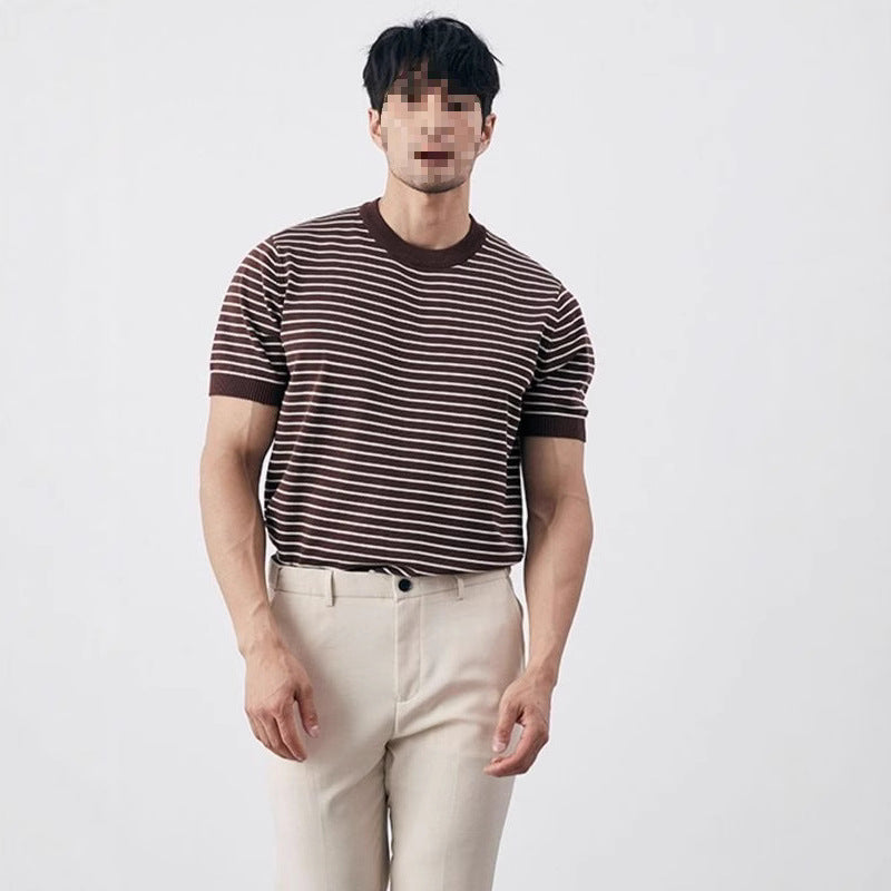 Men's High-grade Casual Striped Round Neck Knitted T-shirt - D&A