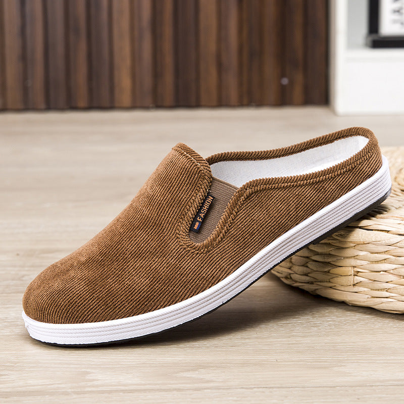 Casual Breathable All-match Sneakers Slip-on Heel-free Half Support Non-slip Men's Shoes Brown - D&A