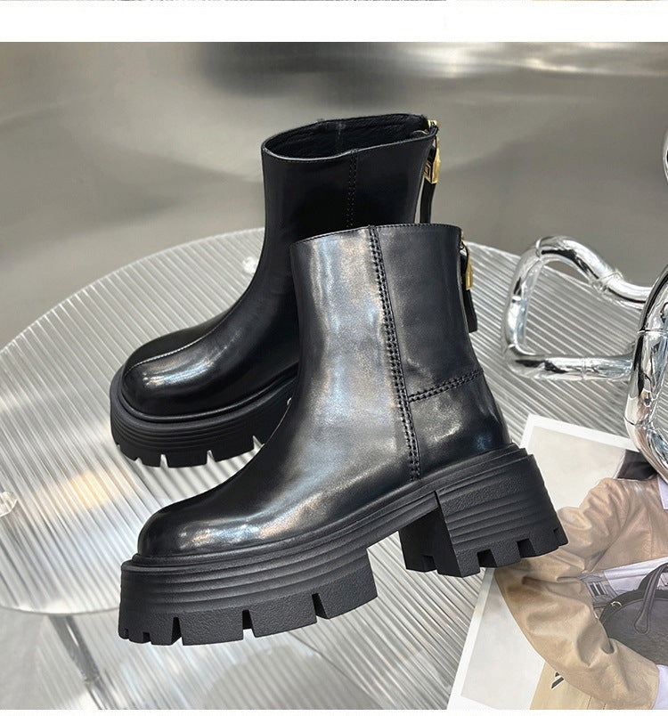 Autumn And Winter Korean Style Thick Bottom Chunky Heel Short Tube Fashion Boots Children Black Single Liner - D&A