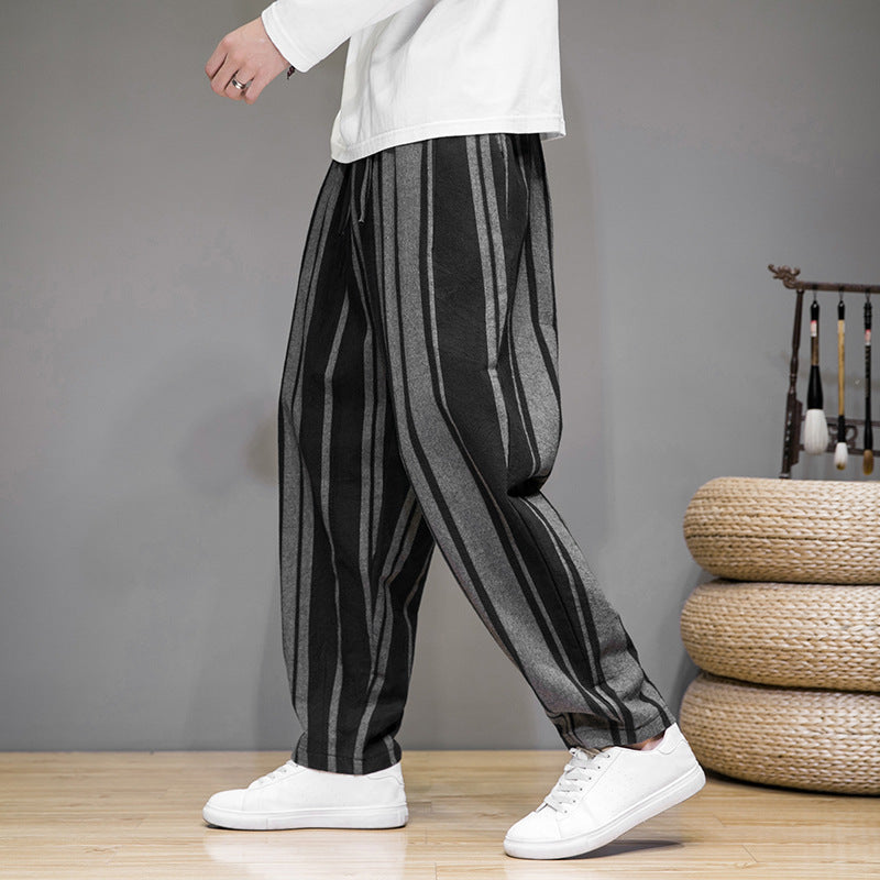 Bold Stripes Wide Men's Casual Pants Black - D&A