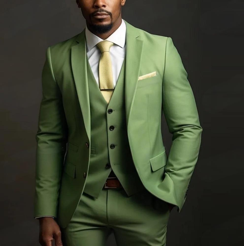 Men's Three-piece Suit Solid Color High Sense Light Green - D&A