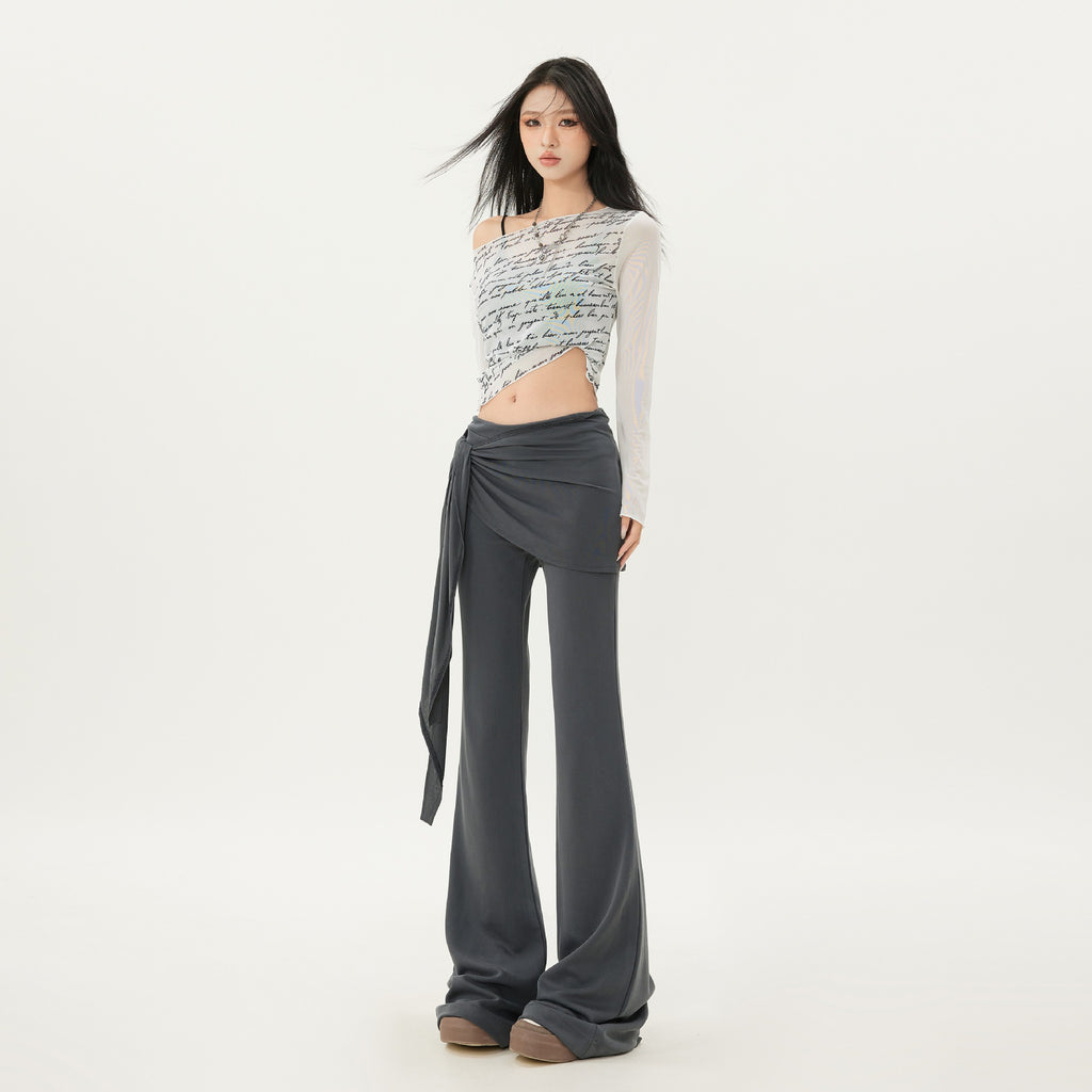 Casual Low Waist Slim Fit Bell-bottom Pants - D&A