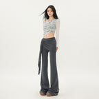 Casual Low Waist Slim Fit Bell-bottom Pants - D&A