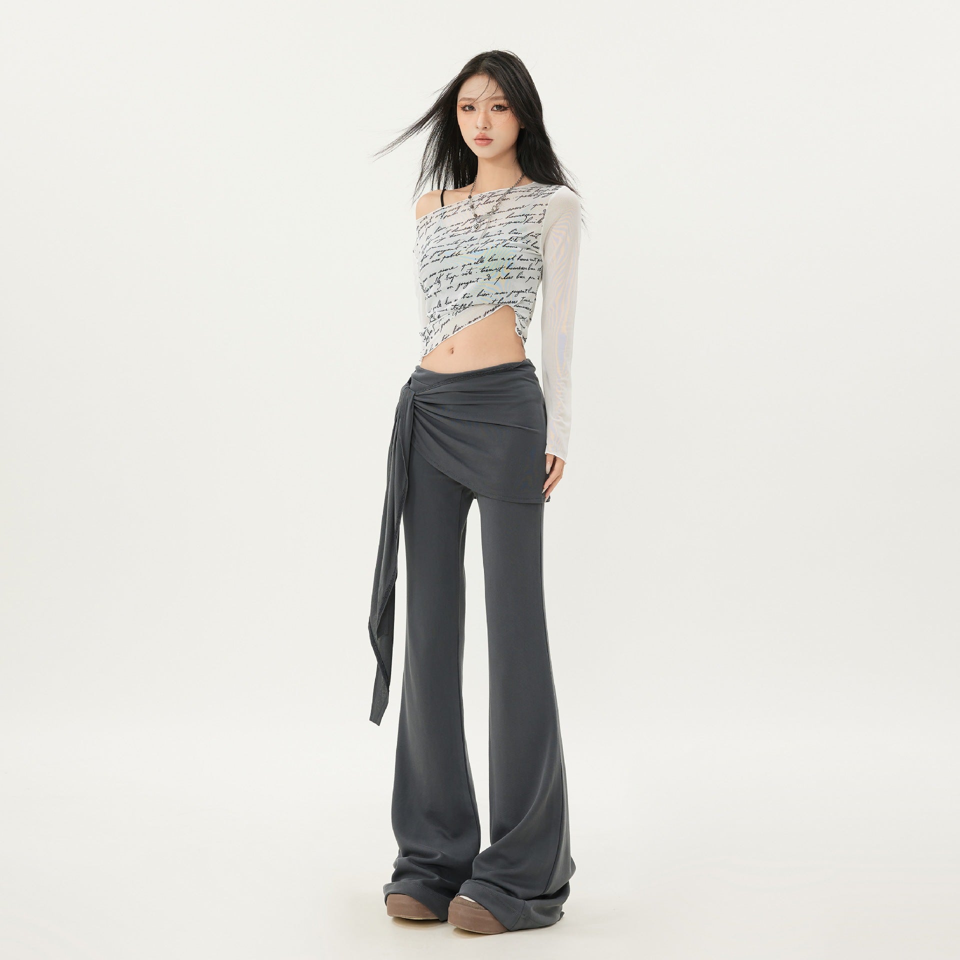 Casual Low Waist Slim Fit Bell-bottom Pants - D&A