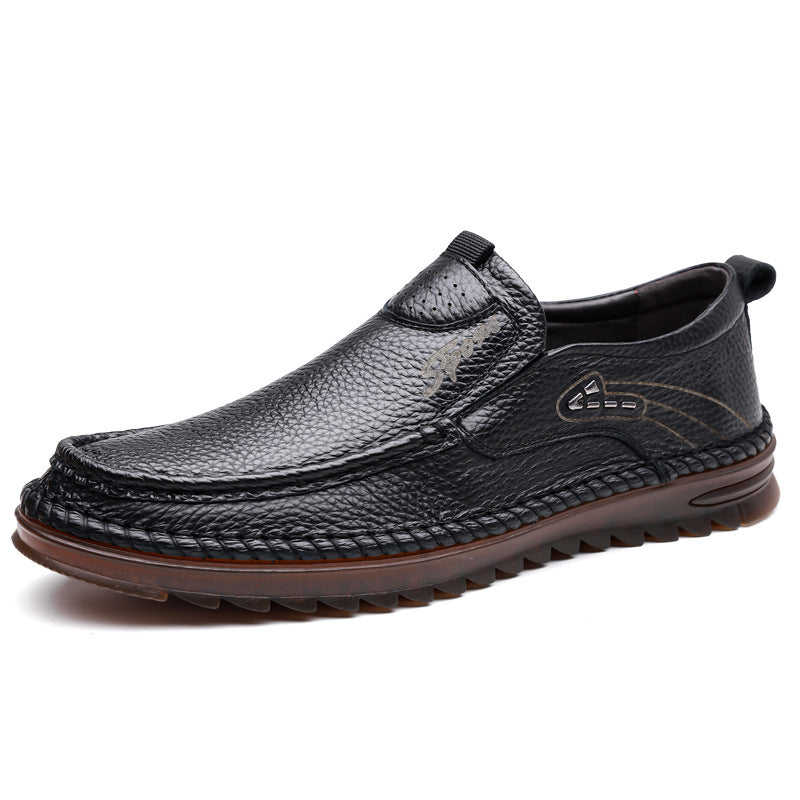 Men's First Layer Cowhide Driving Shoes Black - D&A