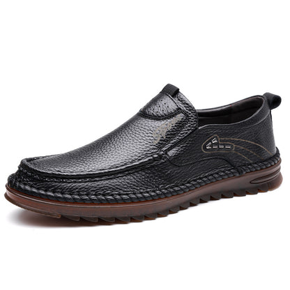 Men's First Layer Cowhide Driving Shoes Black - D&A