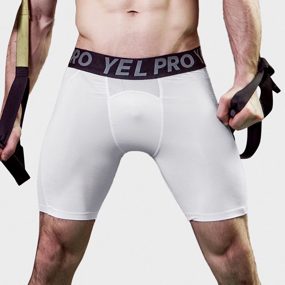 Sports Running Stretch Quick-drying Mesh Breathable Tight Shorts White - D&A