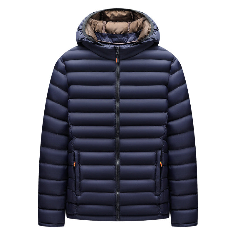Men's Lightweight Down Cotton-padded Jacket Storage Rib Coat Blue - D&A